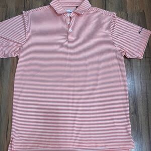 Striped Polo Shirt - Peach and White Golf Shirt